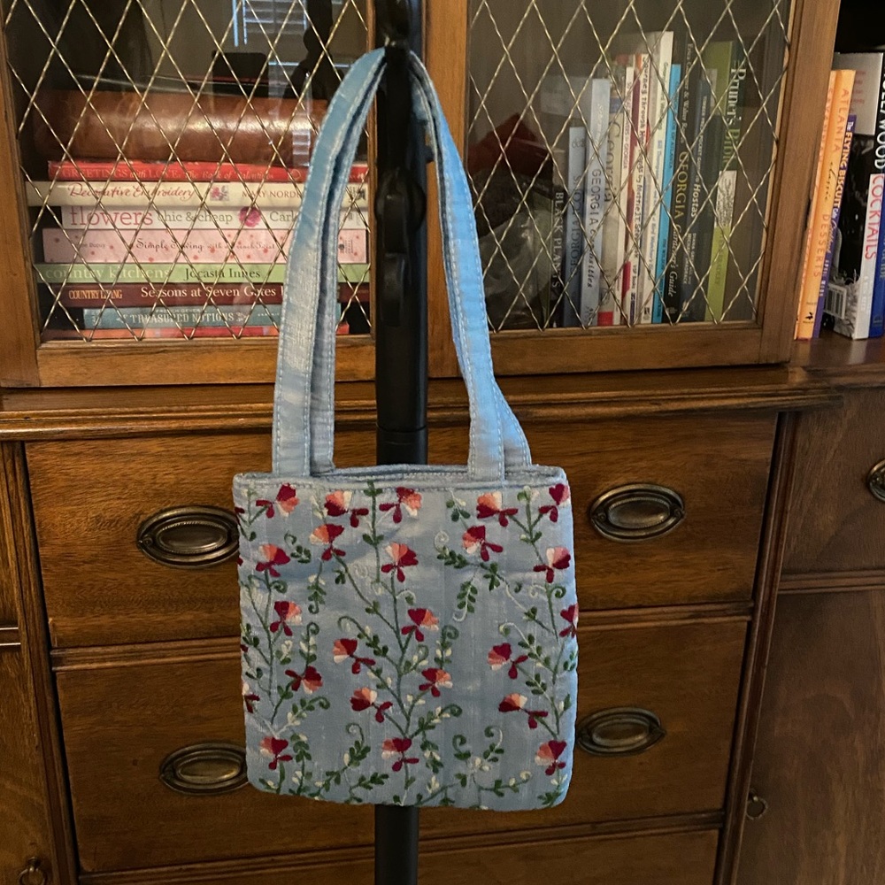 Vintage Blue Embroidery 100 % Silk - Special Date Bag